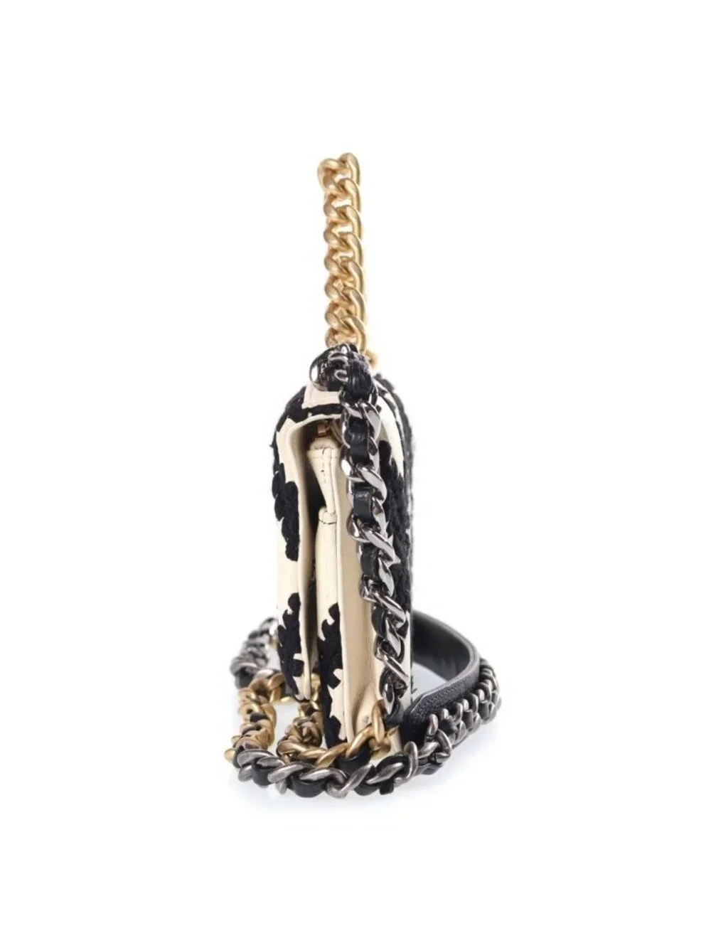 Chanel 19 Chain Wallet Shoulder Bag White Black Clochette Calfskin Gold
